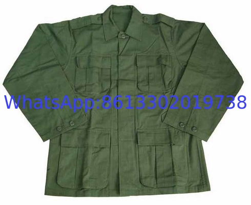 Olive Green Cotton Military Uniform with Multiple Pockets