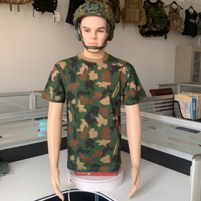 Regular Fit Camouflage Military T-Shirt with Short Sleeves and Camouflage Print Pattern