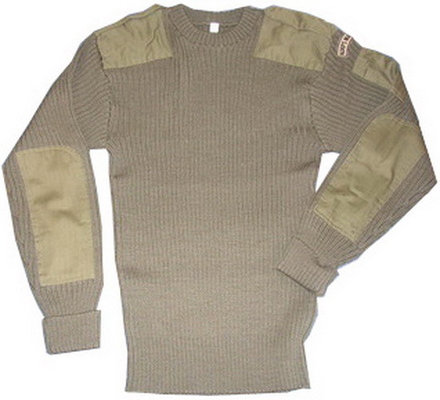 Round Collar Military Sweater with Crew Neck and Shoulder Patches