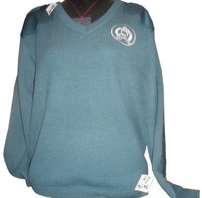 Round Collar Military Sweater with Crew Neck and Shoulder Patches