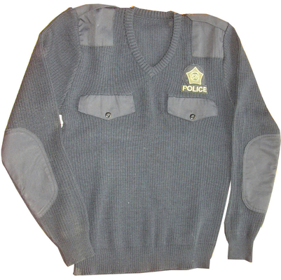Round Collar Military Sweater with Crew Neck and Shoulder Patches