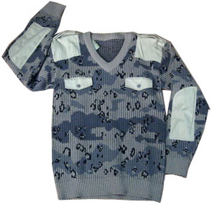 Shoulder Patches Yes2 Military Sweater with Ribbed Cuffs and Hem in 100% Polyester or Mixed Material