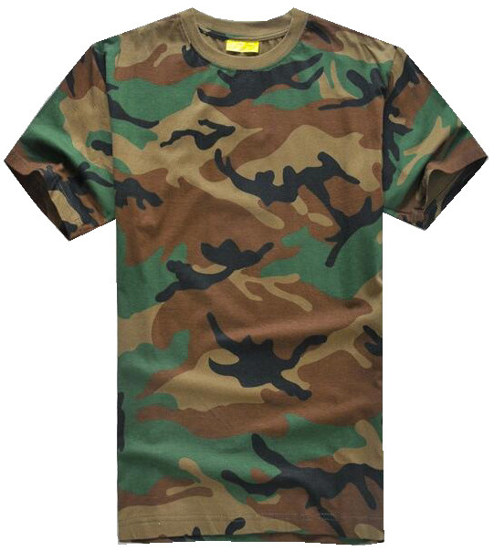 Regular Fit Camouflage Military T-Shirt with Short Sleeves and Camouflage Print Pattern